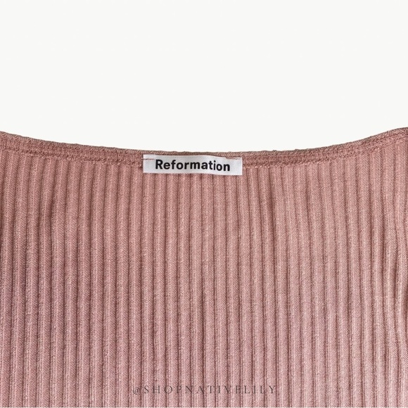 Reformation Women's Bardot Ribbed Knit Square Neck Top Sz Medium, Blush Pink - Picture 9 of 15